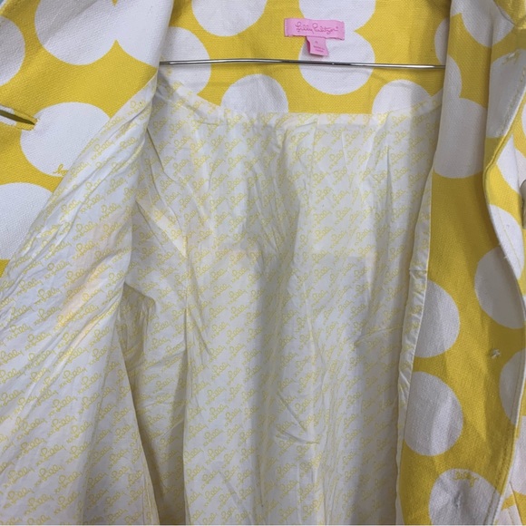 Lilly Pulitzer Blazer Jacket Circles Polka Dots White Yellow Button Size 6 - Picture 8 of 16